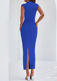 PRETTYGARDEN Women's Summer Maxi Dress Ruched Bodycon Sleeveless Formal Wedding Guest Elegant Cocktail Party Slit Dresses PRETTYGARDEN