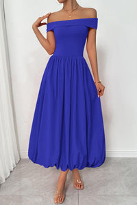 Womens Summer Off Shoulder Sleeveless Midi Dress Cocktail A Line Flowy Wedding Guest Dresses with Pockets