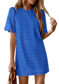 PRETTYGARDEN Women's Summer Casual Short Dresses Embroidered Lace Short Sleeve Boho Mini Dress Beach Vacation Clothes PRETTYGARDEN