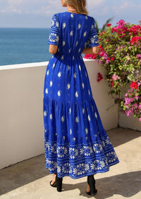 PRETTYGARDEN Womens Summer Boho Maxi Dress Trendy Short Sleeve V Neck Flowy Beach Floral Dresses with Pockets PRETTYGARDEN