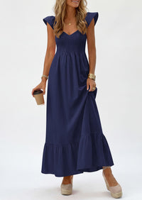 PRETTYGARDEN Women's Summer Casual Maxi Dresses Cap Sleeve V Neck Smocked Long Pockets Party Sundress Vacation Outfits PRETTYGARDEN