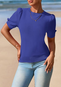 PRETTYGARDEN Womens Tops Spring Summer Puff Short Sleeve Sweater Crewneck Knit Work Blouses Dressy Casual Trendy Shirts PRETTYGARDEN