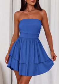 PRETTYGARDEN Women's Summer Strapless Tube Mini Dress Off Shoulder Smocked Ruffle A Line Flowy Short Party Club Dresses