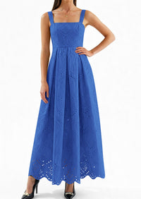 PRETTYGARDEN Womens Sleeveless Maxi Summer Dresses Hollow Out Eyelet Square Neck Ruffle Flowy Beach Vacation Sundress PRETTYGARDEN