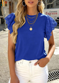 PRETTYGARDEN Womens Tops Dressy Casual Hollow Out Short Sleeve Summer Basic Tees Crewneck T Shirts Trendy Work Blouse PRETTYGARDEN