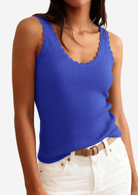 PRETTYGARDEN Womens Summer Sleeveless Tank Tops V Neck Ruffle Lightweight Ribbed Knit Shirt Casual Going Out Top PRETTYGARDEN