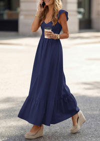 PRETTYGARDEN Women's Summer Casual Maxi Dresses Cap Sleeve V Neck Smocked Long Pockets Party Sundress Vacation Outfits PRETTYGARDEN