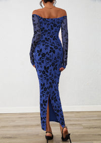 PRETTYGARDEN Womens Off The Shoulder Floral Maxi Bodycon Dress Fall Long Sleeve Mesh Fitted Long Formal Wedding Guest Dresses PRETTYGARDEN