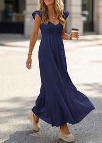 PRETTYGARDEN Women's Summer Casual Maxi Dresses Cap Sleeve V Neck Smocked Long Pockets Party Sundress Vacation Outfits PRETTYGARDEN