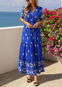 PRETTYGARDEN Womens Summer Boho Maxi Dress Trendy Short Sleeve V Neck Flowy Beach Floral Dresses with Pockets PRETTYGARDEN