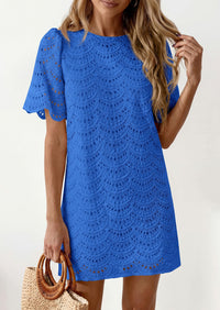 PRETTYGARDEN Women's Summer Casual Short Dresses Embroidered Lace Short Sleeve Boho Mini Dress Beach Vacation Clothes PRETTYGARDEN