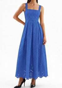 PRETTYGARDEN Womens Sleeveless Maxi Summer Dresses Hollow Out Eyelet Square Neck Ruffle Flowy Beach Vacation Sundress PRETTYGARDEN