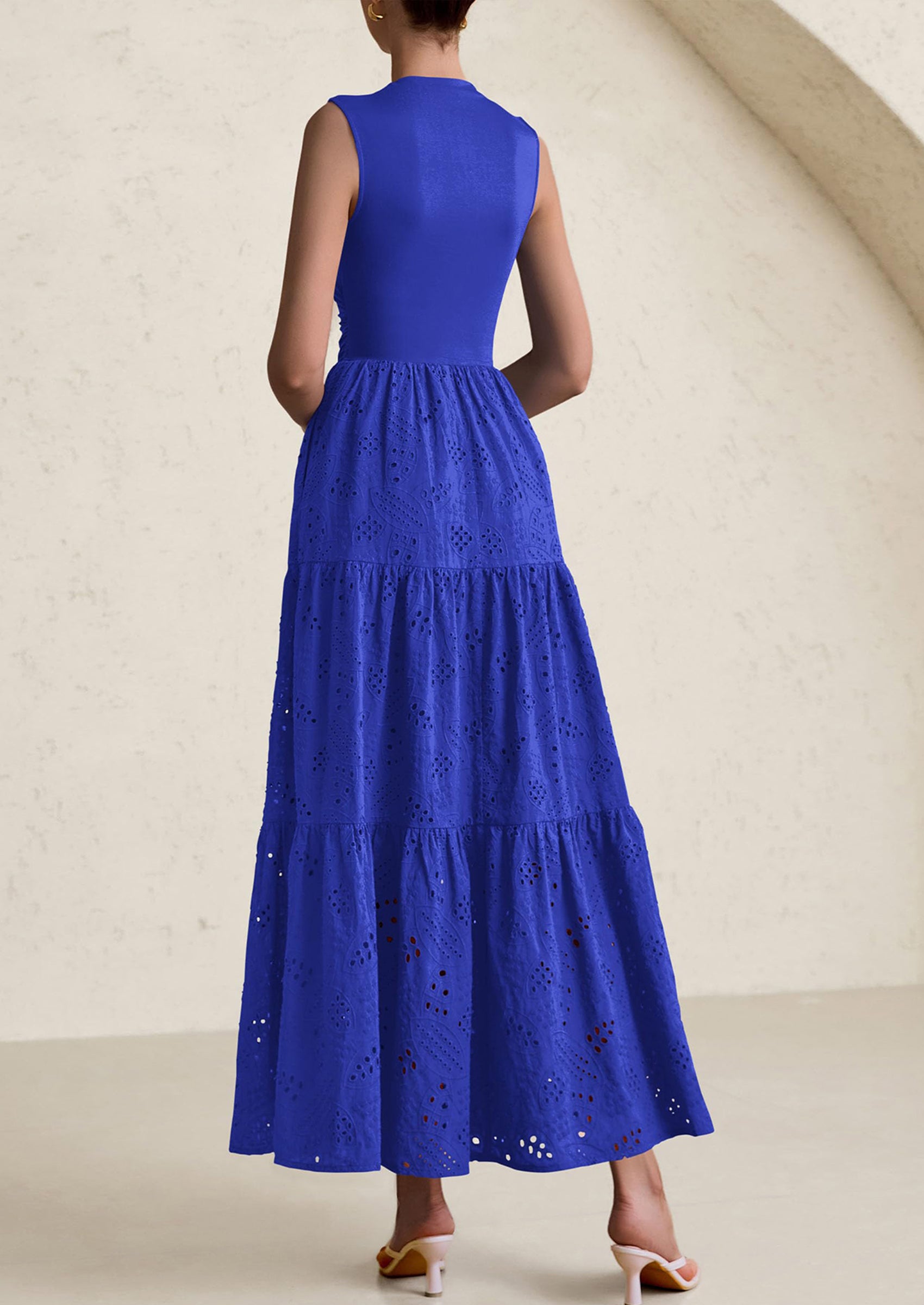 PRETTYGARDEN Dresses for Women Casual Eyelet Sleeveless Wedding Guest Maxi Dress Tank Top Sundress with Pockets