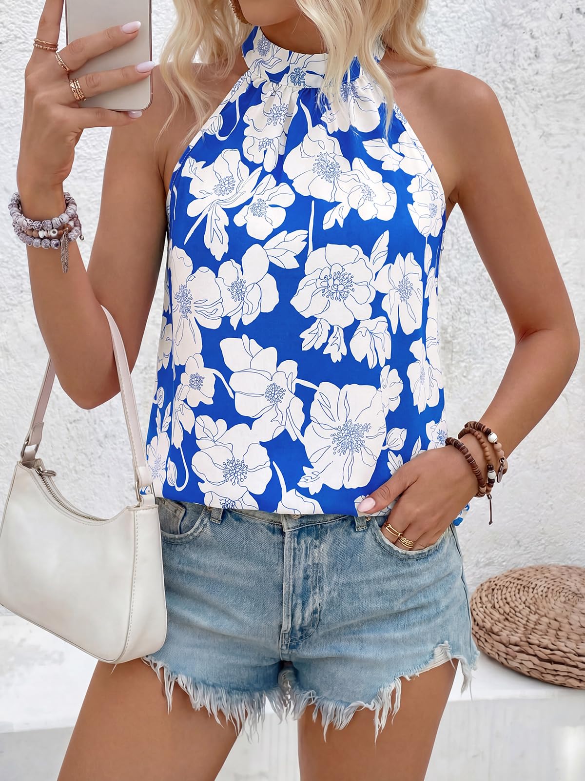 PRETTYGARDEN Halter Tops for Women Summer High Neck Boho Tank Top Sleeveless Beach Vacation Clothes Casual Blouse Shirts PRETTYGARDEN