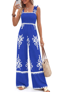 PRETTYGARDEN Womens Jumpsuit Casual One Piece Boho Summer Outfits Shirred Strap Wide Leg Long Pants Rompers With Pockets