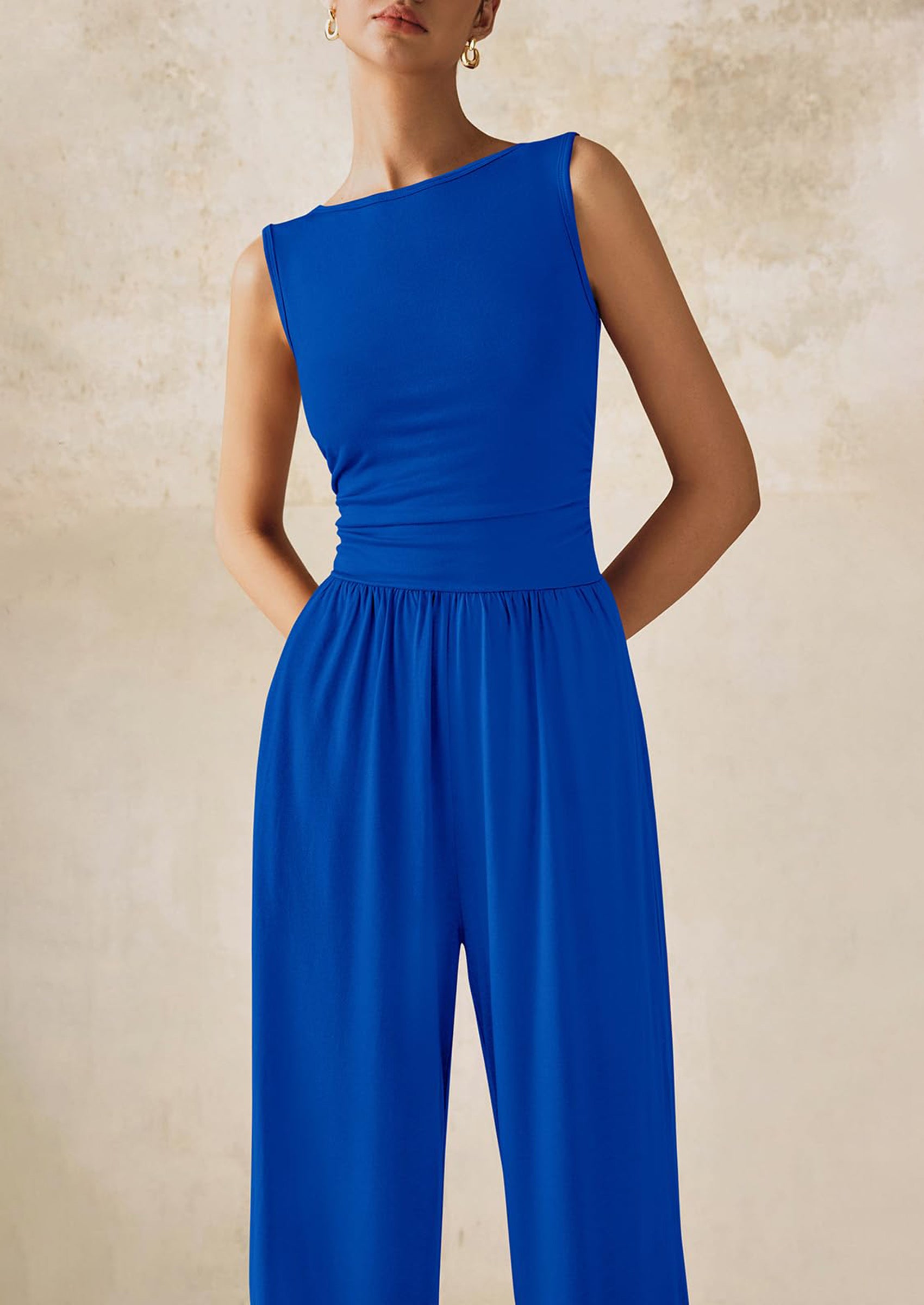PRETTYGARDEN One Piece Jumpsuits for Women Dressy Casual Sleeveless Crewneck Wide Leg Rompers Jumpers Vacation Summer Outfits