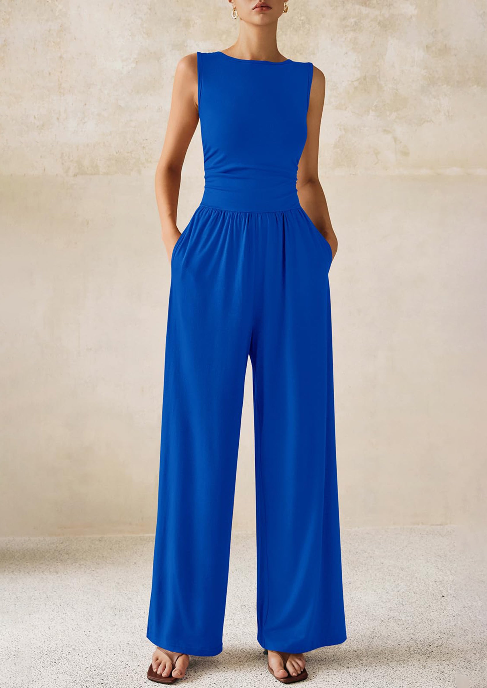PRETTYGARDEN One Piece Jumpsuits for Women Dressy Casual Sleeveless Crewneck Wide Leg Rompers Jumpers Vacation Summer Outfits