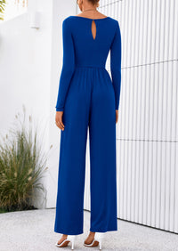PRETTYGARDEN One Piece Jumpsuits for Women Dressy Casual Long Sleeve Crewneck Wide Leg Romper Overalls Spring Outfits