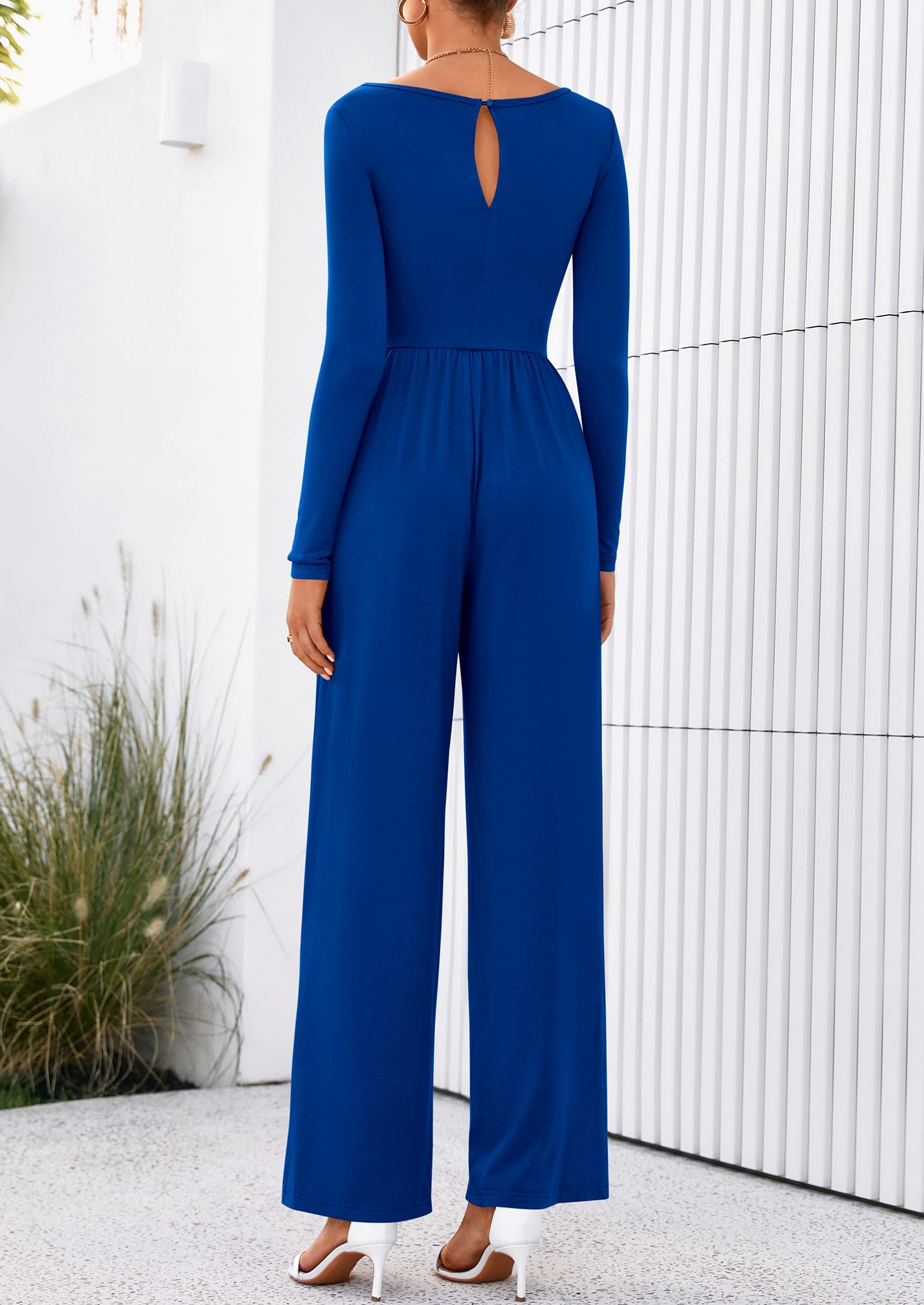 PRETTYGARDEN One Piece Jumpsuits for Women Dressy Casual Long Sleeve Crewneck Wide Leg Romper Overalls Spring Outfits