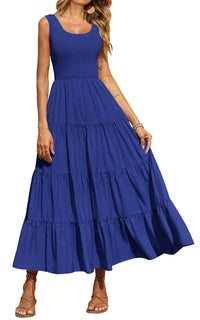 PRETTYGARDEN Women's 2026 Casual Loose Plain Maxi Sundress Smocked Tank Dress Sleeveless Summer Beach Tiered Long Dresses