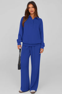PRETTYGARDEN Women Fall 2 Piece Outfits Sweatsuits Quarter Button Long Sleeve Sweatshirt Wide Leg Pants Tracksuit Lounge Sets