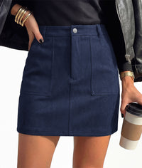 PRETTYGARDEN Womens Suede Mini Skirts with Shorts Underneath | High Waist Bodycon Short Pencil Skirt, Dressy Casual Skort with Pockets, Above the Knee, Fall Outfits Winter Fashion Clohting
