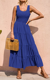 PRETTYGARDEN Women's 2026 Casual Loose Plain Maxi Sundress Smocked Tank Dress Sleeveless Summer Beach Tiered Long Dresses