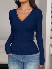 PRETTYGARDEN Women's Lace Trim Ribbed Knit Henley Long Sleeve Shirts Lightweight Button Up V Neck Pullover Tops, Dressy Casual Slim Fit Ladies Blouses, 2026 Early Fall Fashion Y2k Outfits
