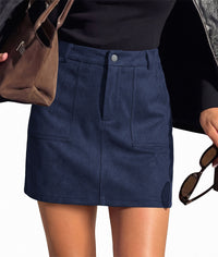 PRETTYGARDEN Womens Suede Mini Skirts with Shorts Underneath | High Waist Bodycon Short Pencil Skirt, Dressy Casual Skort with Pockets, Above the Knee, Fall Outfits Winter Fashion Clohting