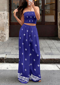 PRETTYGARDEN 2 Piece Sets for women Summer 2026 Travel Outfits Print Tube Tops Wide Leg Pants Beach Vacation Clothes