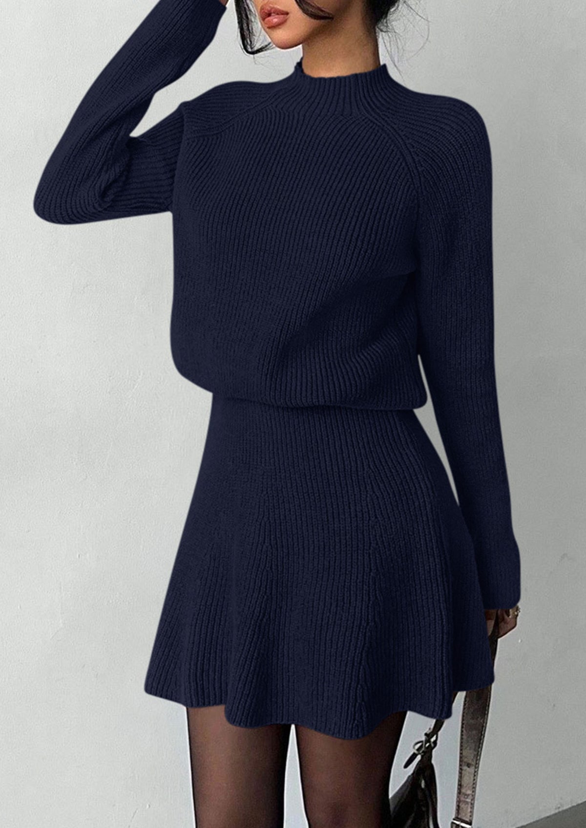 PRETTYGARDEN Women's Fall 2 Piece Outfits Matching Sweater Skirt Sets  Cozy Ribbed Knit, Raglan Long Sleeve, Crewneck Pullover, Elastic Waist A Line, Mini Short Skirts, Holiday Winter Clothing