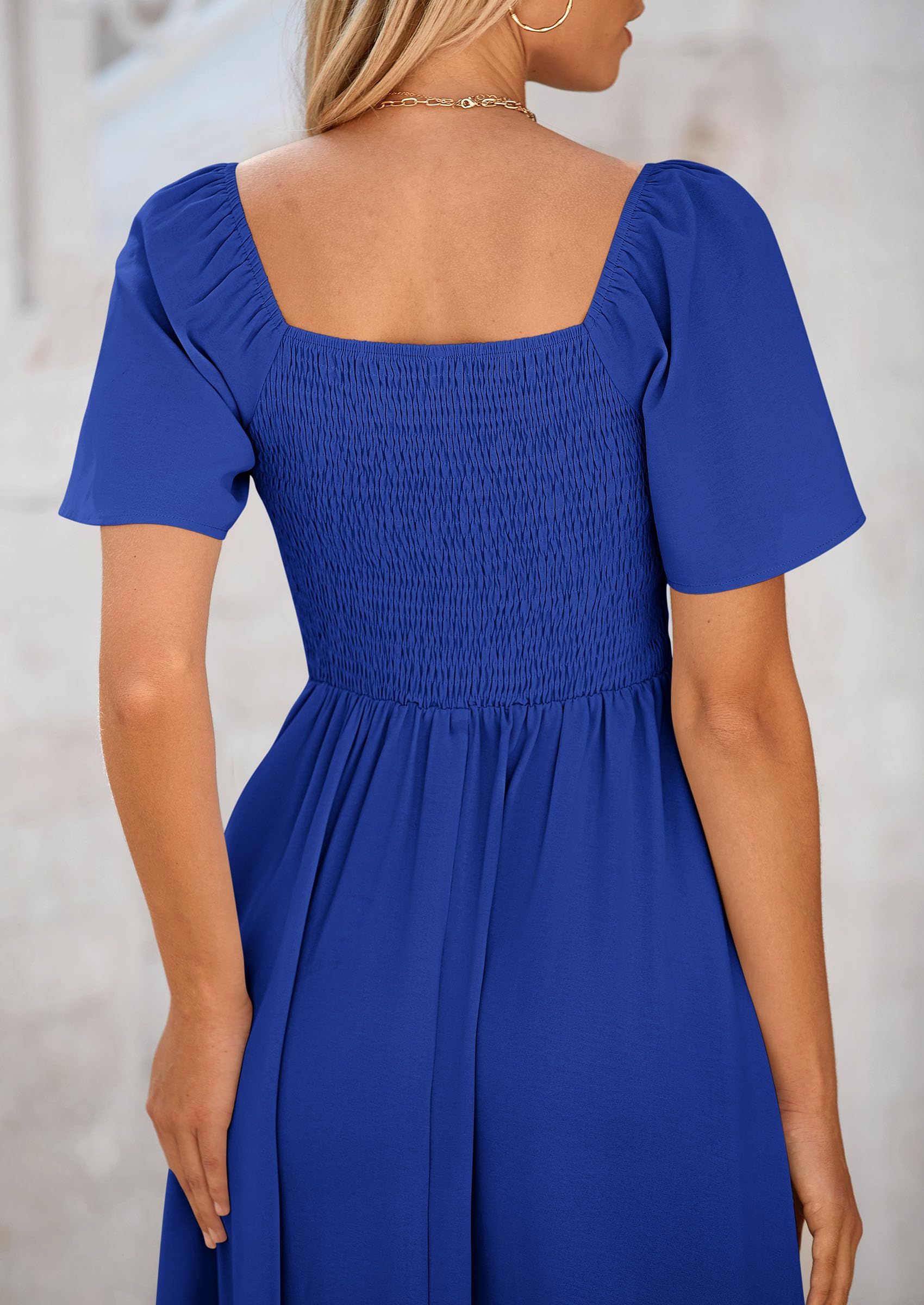 PRETTYGARDEN Summer Dress for Women Casual Short Sleeve Bow Tie V Neck Ruffle Midi Flowy Dresses