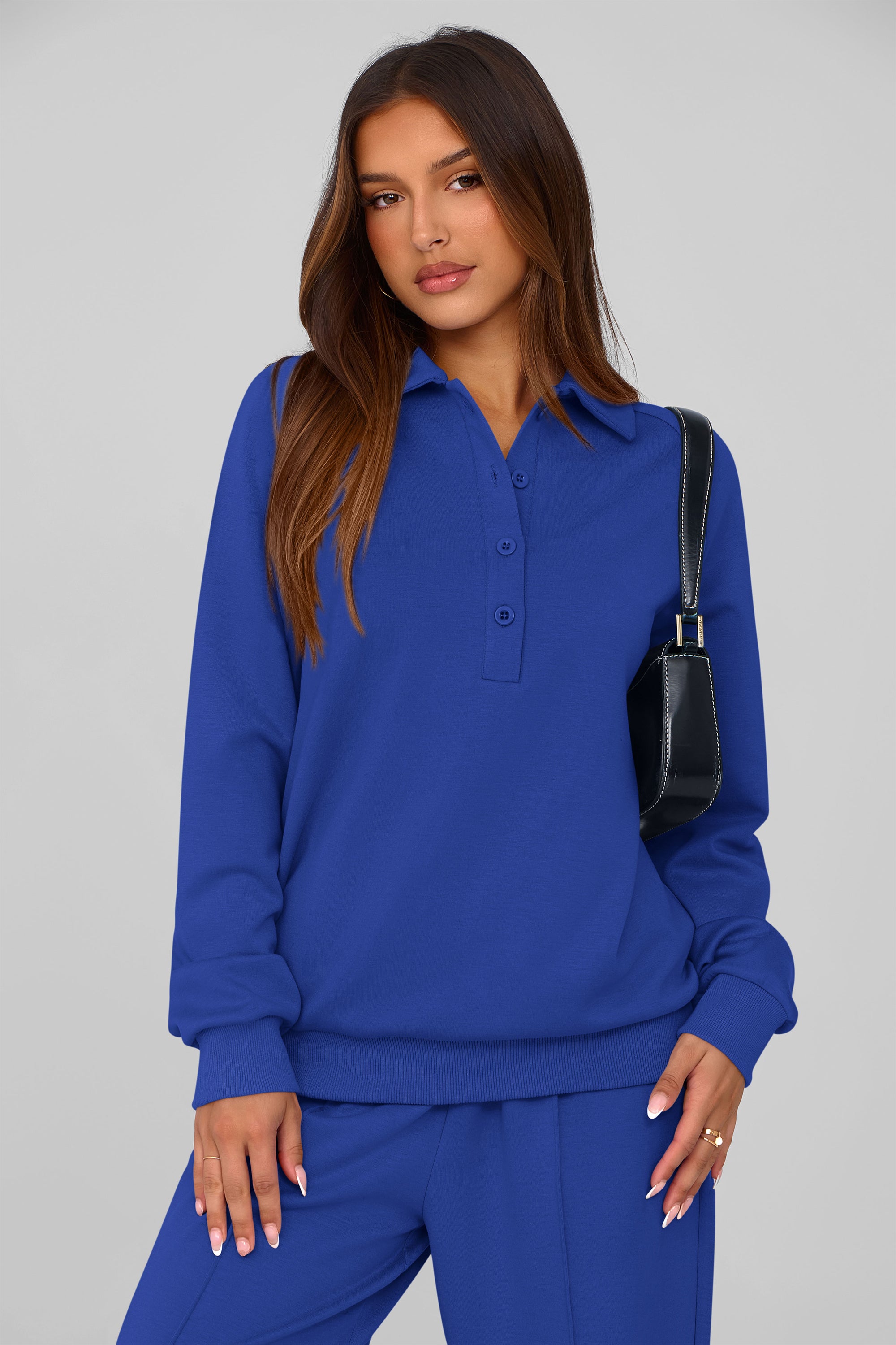 PRETTYGARDEN Women Fall 2 Piece Outfits Sweatsuits Quarter Button Long Sleeve Sweatshirt Wide Leg Pants Tracksuit Lounge Sets