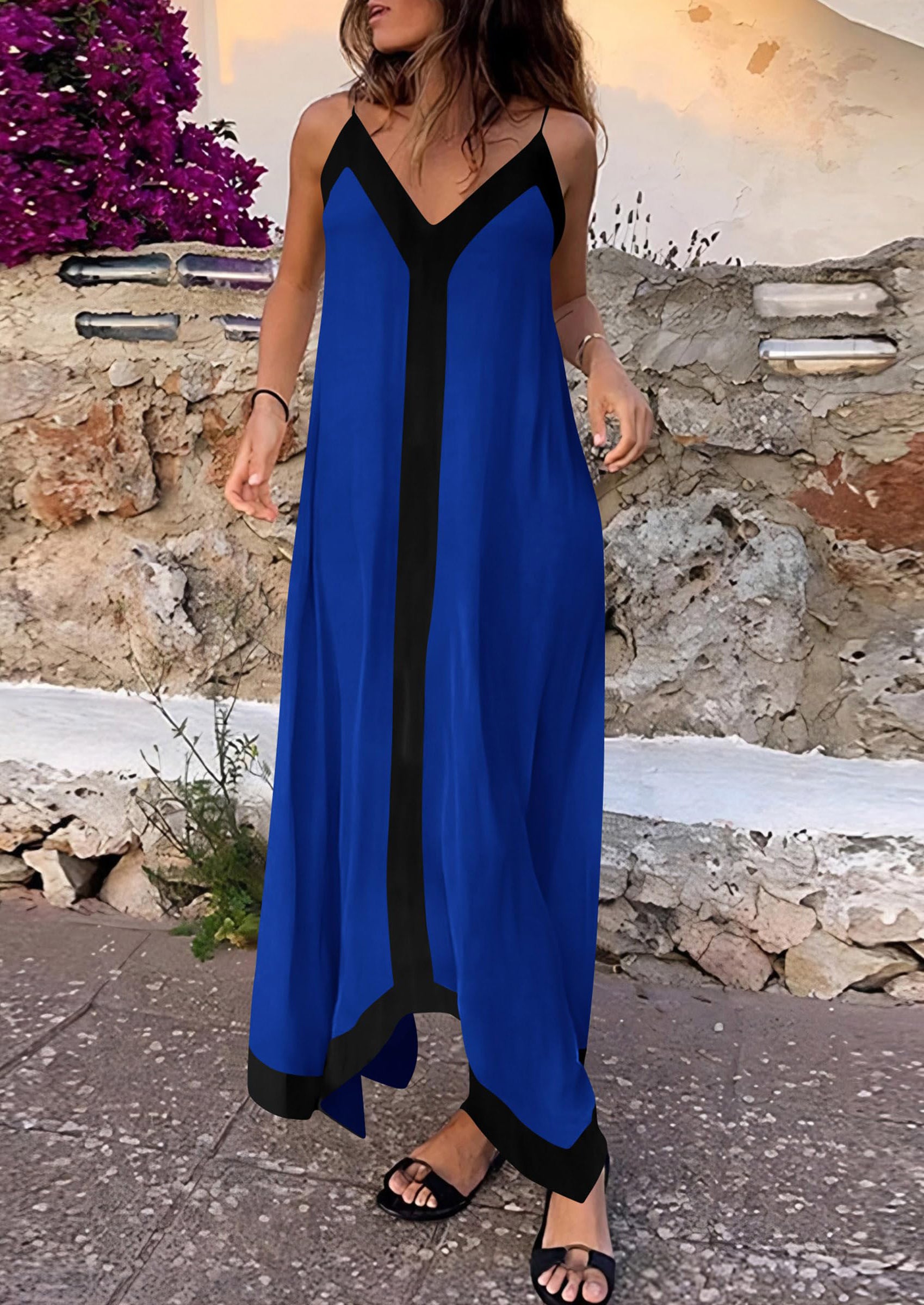 PRETTYGARDEN Women's Flowy Maxi Dress Summer Sleeveless V Neck Spaghetti Strap Elegant Wedding Party Dresses