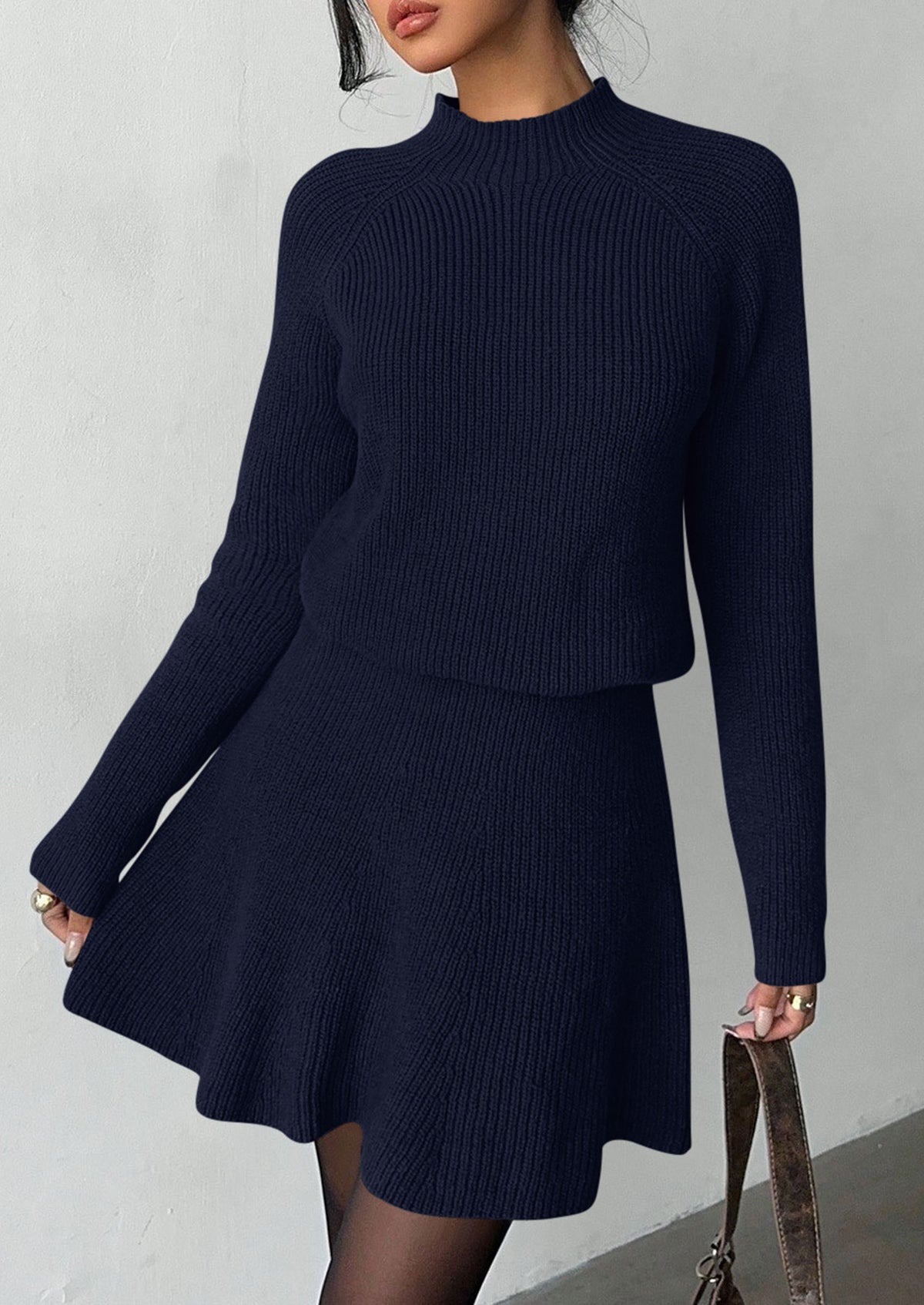 PRETTYGARDEN Women's Fall 2 Piece Outfits Matching Sweater Skirt Sets  Cozy Ribbed Knit, Raglan Long Sleeve, Crewneck Pullover, Elastic Waist A Line, Mini Short Skirts, Holiday Winter Clothing