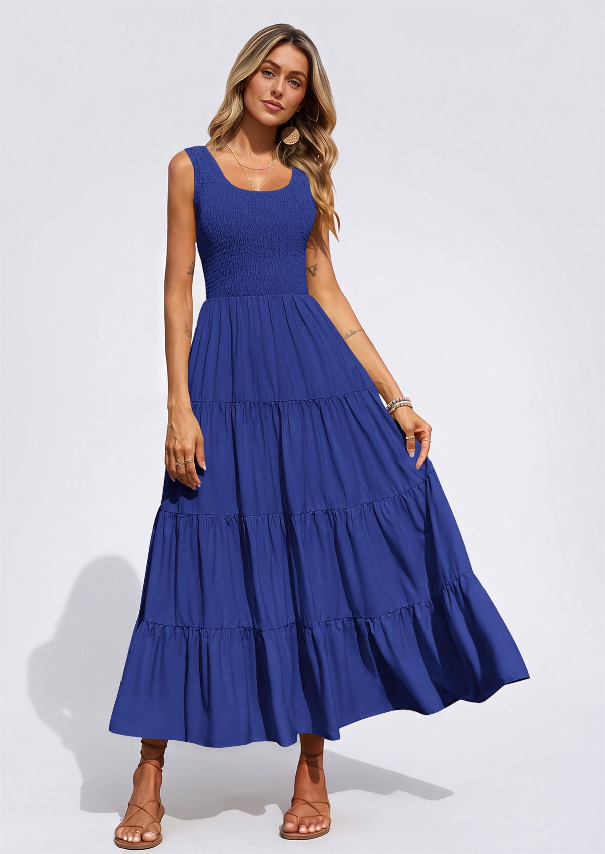 PRETTYGARDEN Women's 2026 Casual Loose Plain Maxi Sundress Smocked Tank Dress Sleeveless Summer Beach Tiered Long Dresses