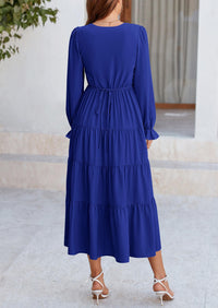 PRETTYGARDEN Women Fall Long Sleeve Smocked Maxi Dress Casual Square Neck Swiss Dot Tiered Ruffle Flowy Spring Pocket Dresses