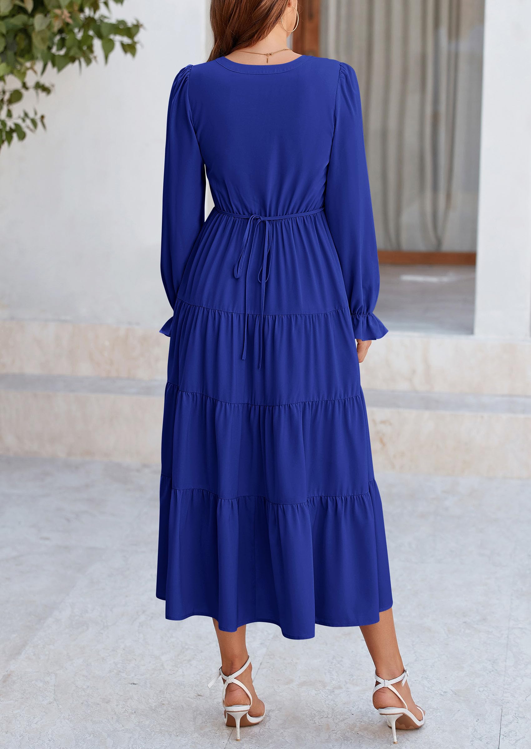 PRETTYGARDEN Women Fall Long Sleeve Smocked Maxi Dress Casual Square Neck Swiss Dot Tiered Ruffle Flowy Spring Pocket Dresses