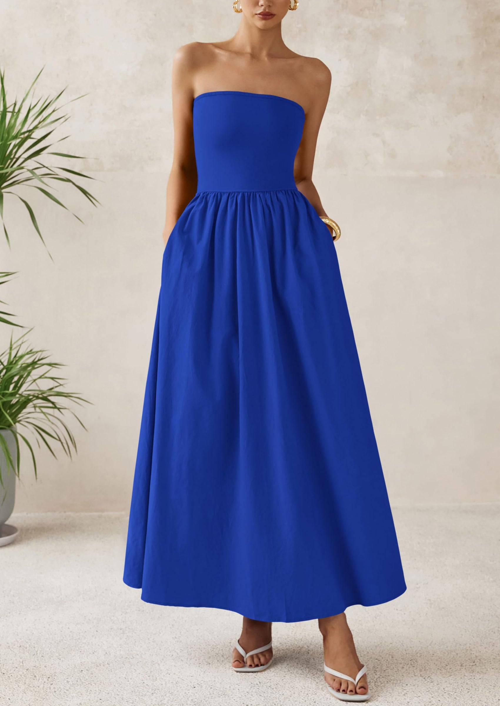 PRETTYGARDEN Women Summer Elegant Strapless Maxi Dress Tube Top Dress A Line Flowy Long Wedding Party Cocktail Dresses