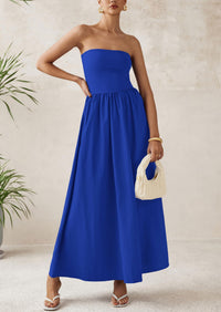 PRETTYGARDEN Women Summer Elegant Strapless Maxi Dress Tube Top Dress A Line Flowy Long Wedding Party Cocktail Dresses