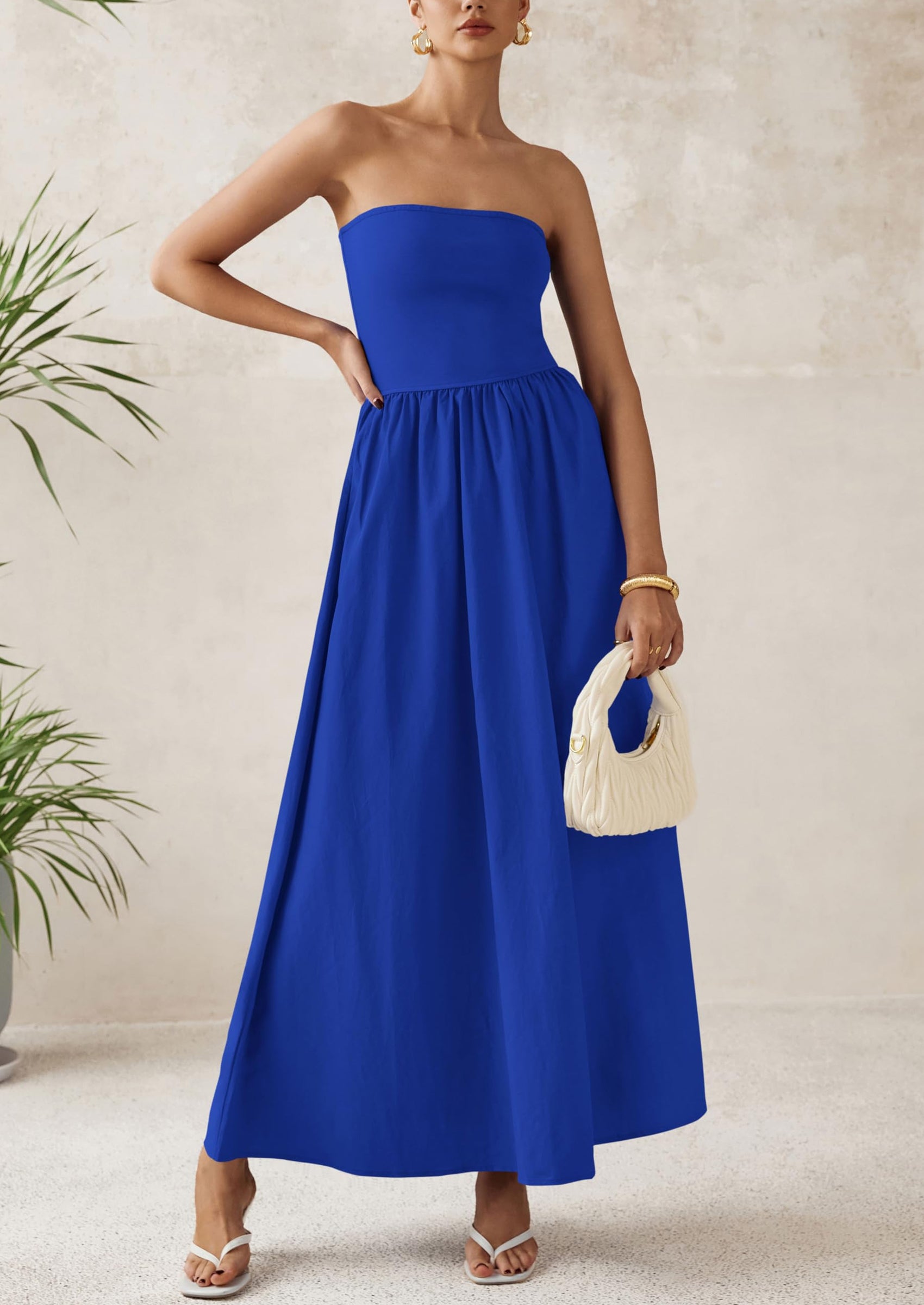 PRETTYGARDEN Women Summer Elegant Strapless Maxi Dress Tube Top Dress A Line Flowy Long Wedding Party Cocktail Dresses