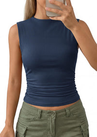 PRETTYGARDEN Tank Top for Women Summer Fashion Clothing Mock Neck Ribbed Knit Slim Fitted Shirts Going Out Tops PRETTYGARDEN