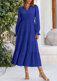 PRETTYGARDEN Women Fall Long Sleeve Smocked Maxi Dress Casual Square Neck Swiss Dot Tiered Ruffle Flowy Spring Pocket Dresses