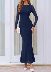 PRETTYGARDEN Women's Mesh Long Sleeve Bodycon Maxi Dress | Fall Wedding Guest Dresses, Boat Neck, Slim Fitted, Elegant Evening Wear, Formal Cocktail Holiday Party, Date Night Outfits