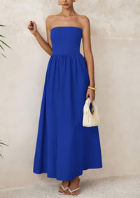 PRETTYGARDEN Women Summer Elegant Strapless Maxi Dress Tube Top Dress A Line Flowy Long Wedding Party Cocktail Dresses