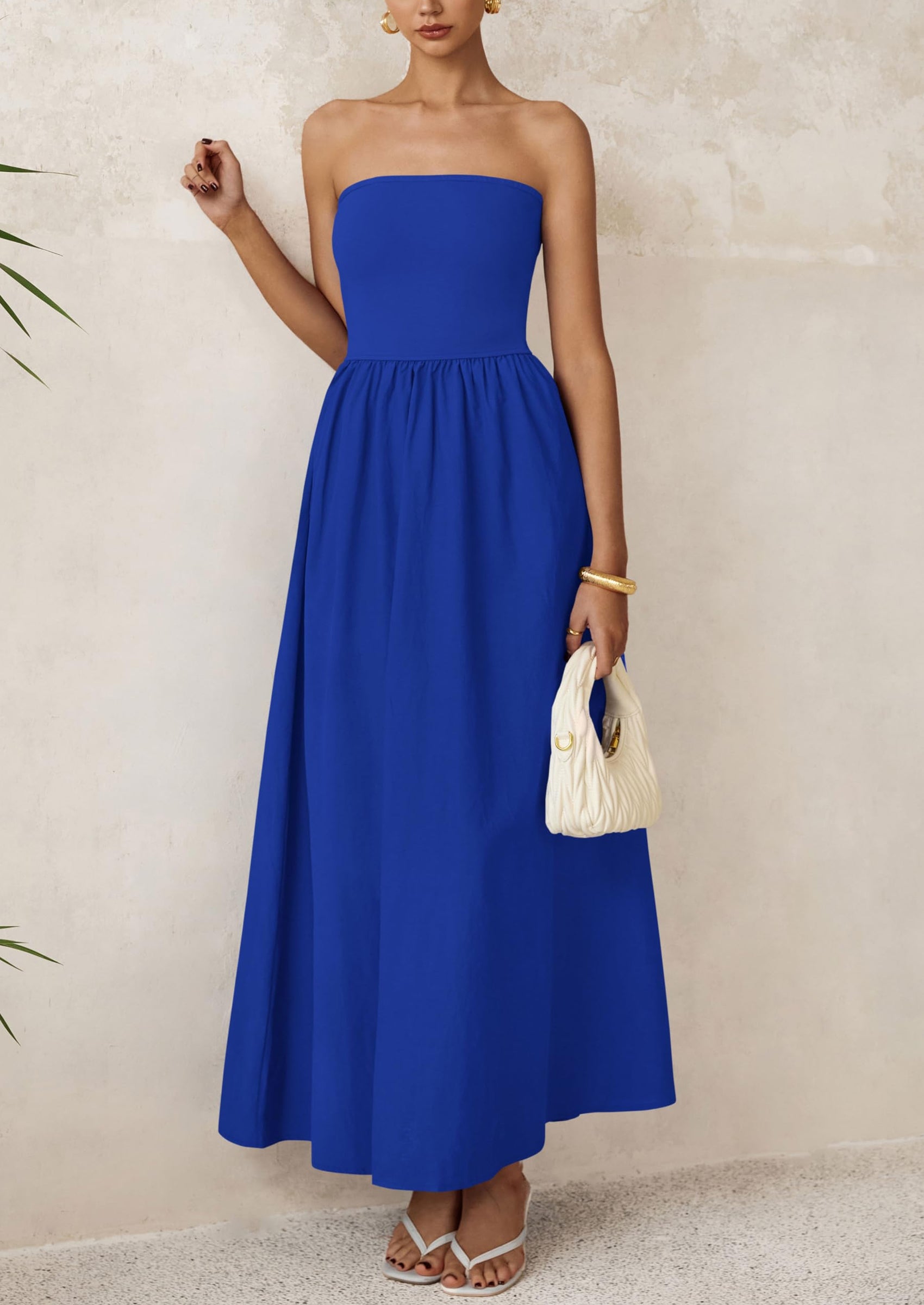 PRETTYGARDEN Women Summer Elegant Strapless Maxi Dress Tube Top Dress A Line Flowy Long Wedding Party Cocktail Dresses