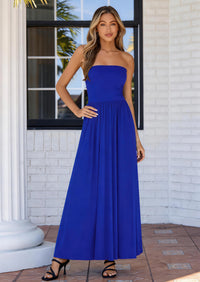 PRETTYGARDEN Women Summer Elegant Strapless Maxi Dress Tube Top Dress A Line Flowy Long Wedding Party Cocktail Dresses