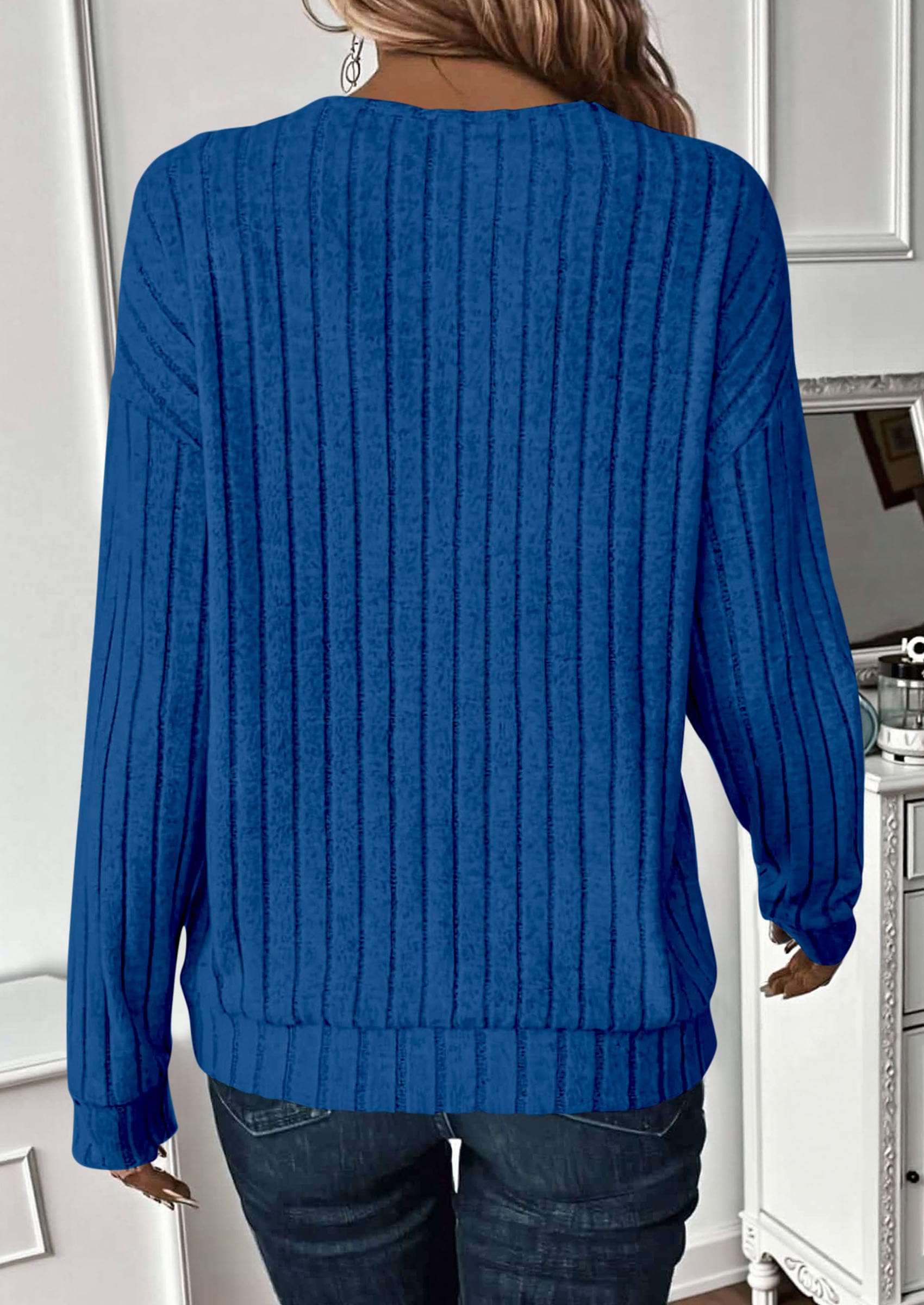 PRETTYGARDEN Fall Fashion Long Sleeve Shirts for Women Ribbed Knit V Neck Dressy Casual Lightweight Sweaters Tunic Tops