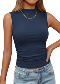 PRETTYGARDEN Tank Top for Women Summer Fashion Clothing Mock Neck Ribbed Knit Slim Fitted Shirts Going Out Tops PRETTYGARDEN