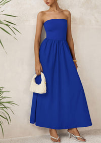 PRETTYGARDEN Women Summer Elegant Strapless Maxi Dress Tube Top Dress A Line Flowy Long Wedding Party Cocktail Dresses